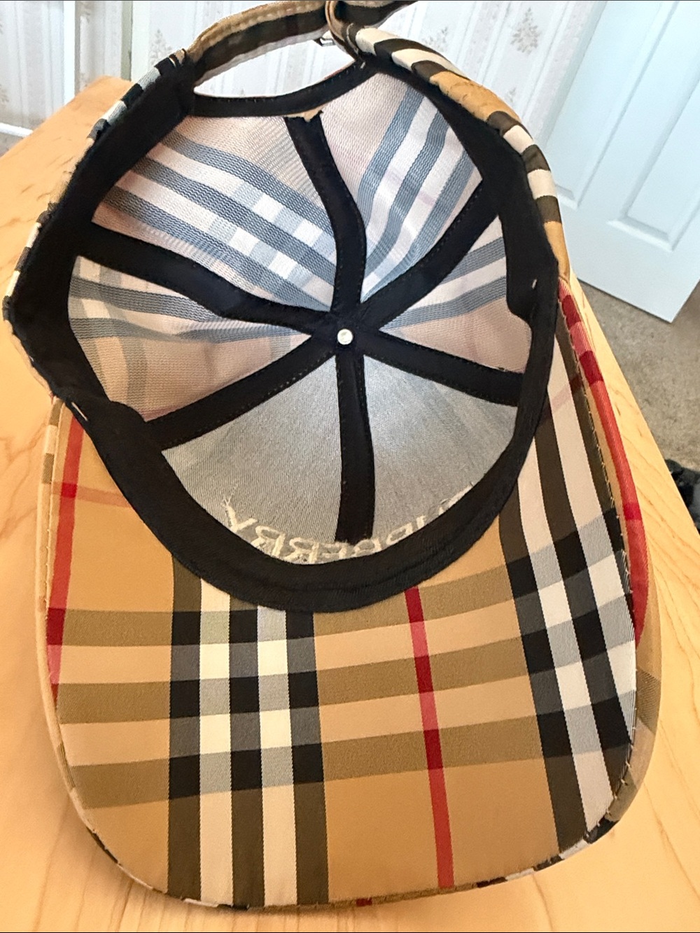 Designer Inspired Tan Nova Check Cap with Black & Red Accents - Picture 4 of 7